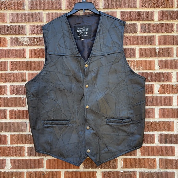 Genuine Leather Vintage Vest Biker Jacket Motorcycle Coat Button Black Sz 3XL - Picture 1 of 6